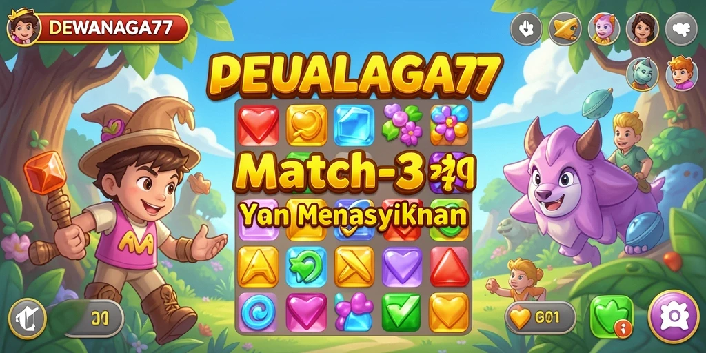 Screenshot dari gameplay seru DEWANAGA77 dengan mekanisme Match-3.