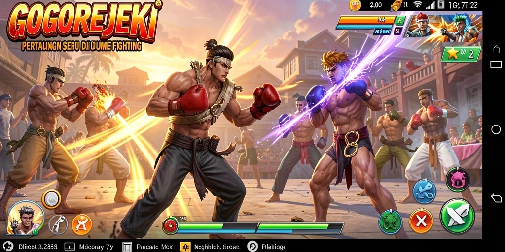Tampilan seru gameplay GOGOREJEKI di arena pertarungan.