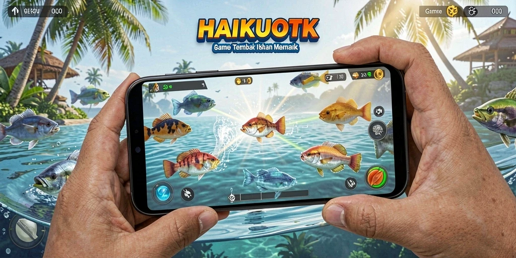 Screenshot gameplay HAIKUOTK yang menunjukkan aksi Tembak Ikan yang seru.