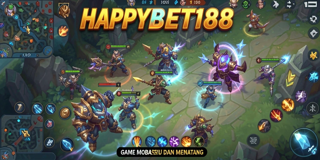 Tangkapan layar gameplay HAPPYBET188 yang penuh aksi MOBA.