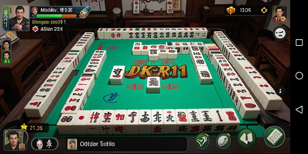 Screenshot utama <strong>JOKER11</strong> menampilkan pemain yang berkonsentrasi menyusun ubin Mahjong.