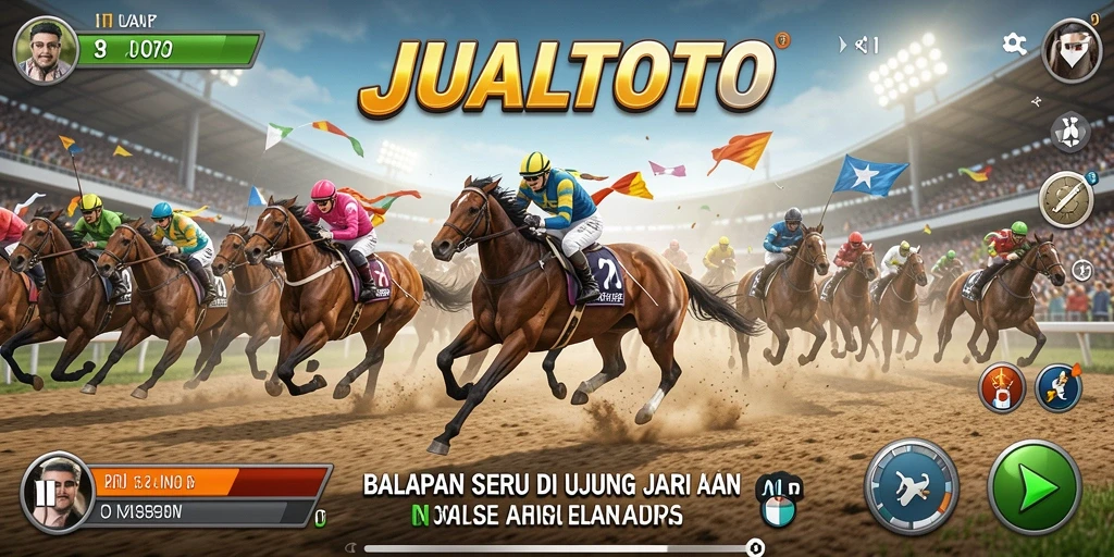 Tangkapan layar gameplay seru JUALTOTO yang menunjukkan balapan mendebarkan.