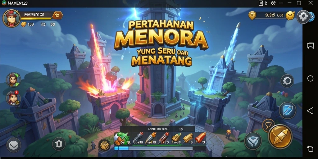 Tampilan gameplay MAMEN123 yang mendebarkan di Tower Defense.