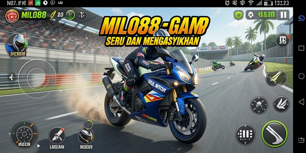 Tampilan gameplay seru di MILO88 dengan balapan motor yang mendebarkan.