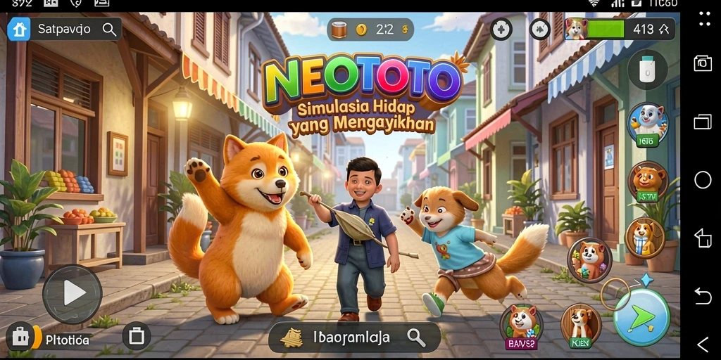 Tampilan gameplay NEOTOTO dengan interaksi karakter yang dinamis.