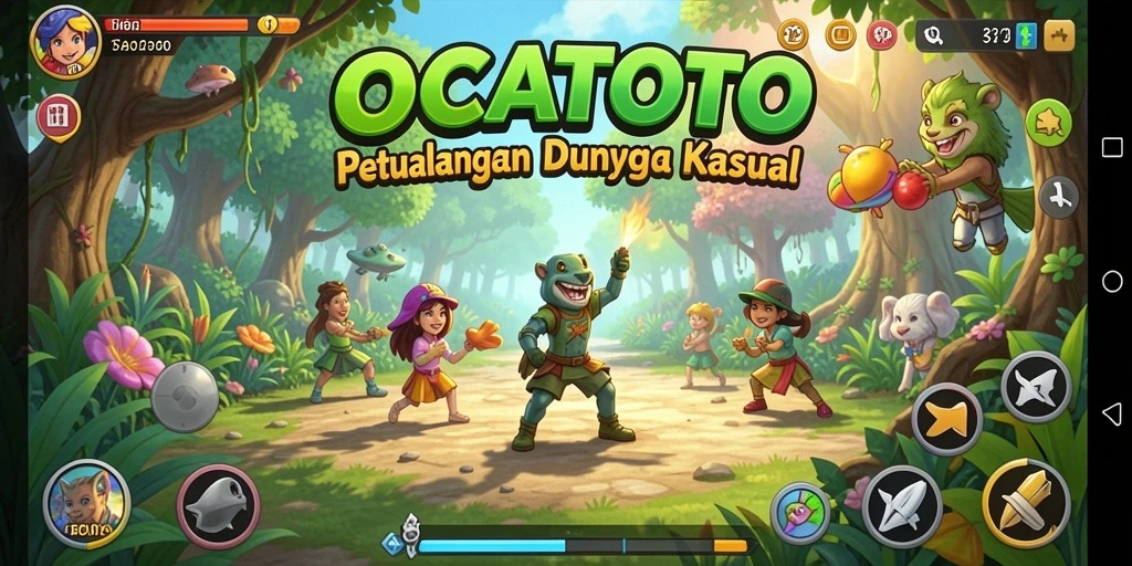 Tampilan gameplay OCATOTO yang ceria dan penuh warna.