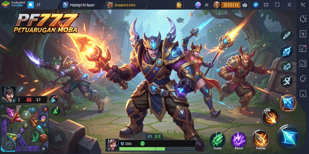 Tampilan gameplay PF777 dalam pertarungan strategis MOBA.