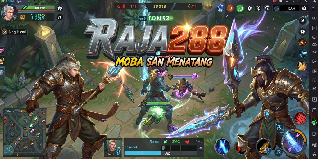 Tampilan gameplay seru dalam RAJA288 saat pertarungan tim.