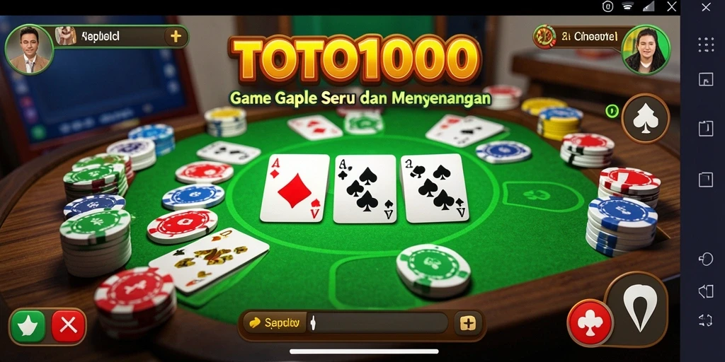 Screenshot gameplay TOTO1000 menampilkan pengalaman bermain Gaple yang seru.